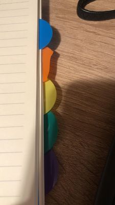 Cuaderno de proyecto de cubierta de PP A5 con líneas horizontales en el interior de las páginas y divisores de PP de color